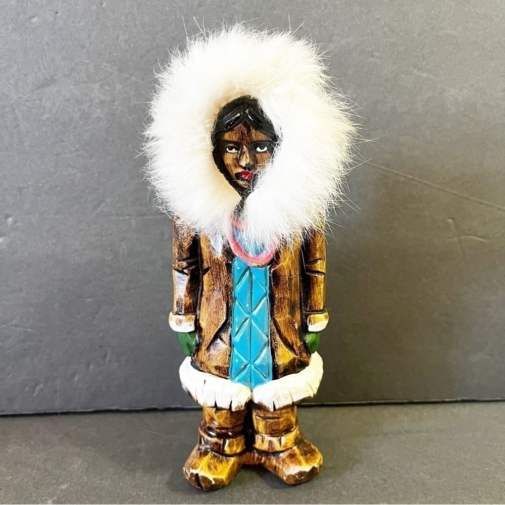 Nuni Kiana Alaska Inuit Doll Brown Resin Fur Mekoryuk Handmade Nunivak Vintage